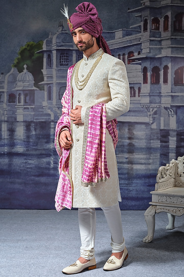 Off-White Embroidered Sherwani Set by STEEL