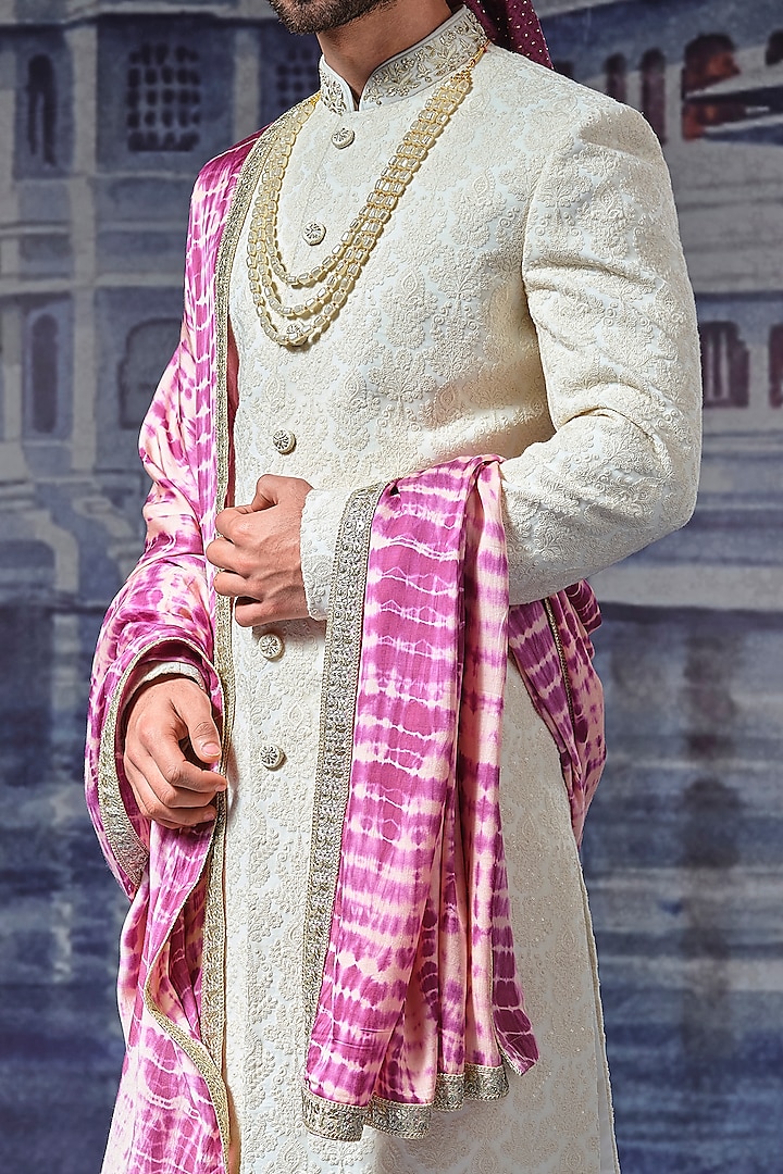 Off-White Embroidered Wedding Sherwani Set by STEEL at Pernia's Pop Up Shop