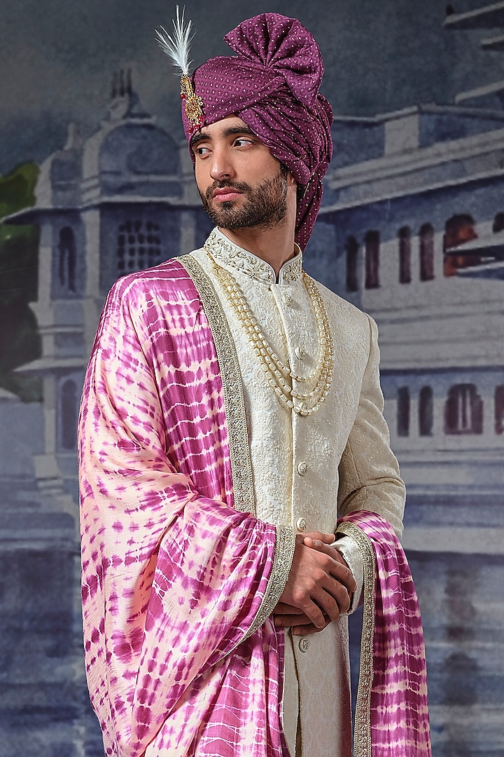 Off-White Embroidered Wedding Sherwani Set by STEEL at Pernia's Pop Up Shop