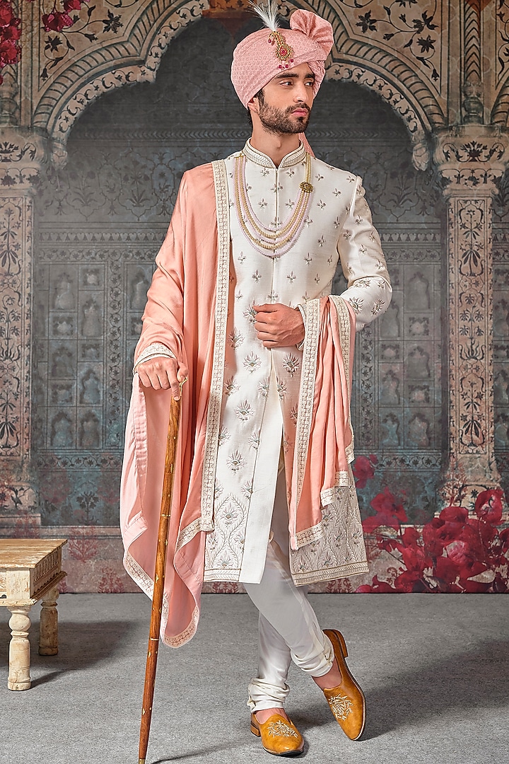 Tint Pink Embroidered Sherwani Set by STEEL