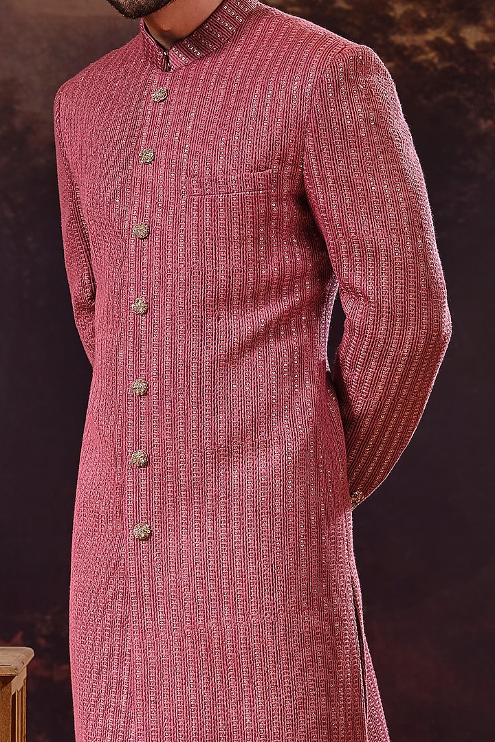 Rust Lucknowi Wedding Sherwani Set by STEEL at Pernia's Pop Up Shop