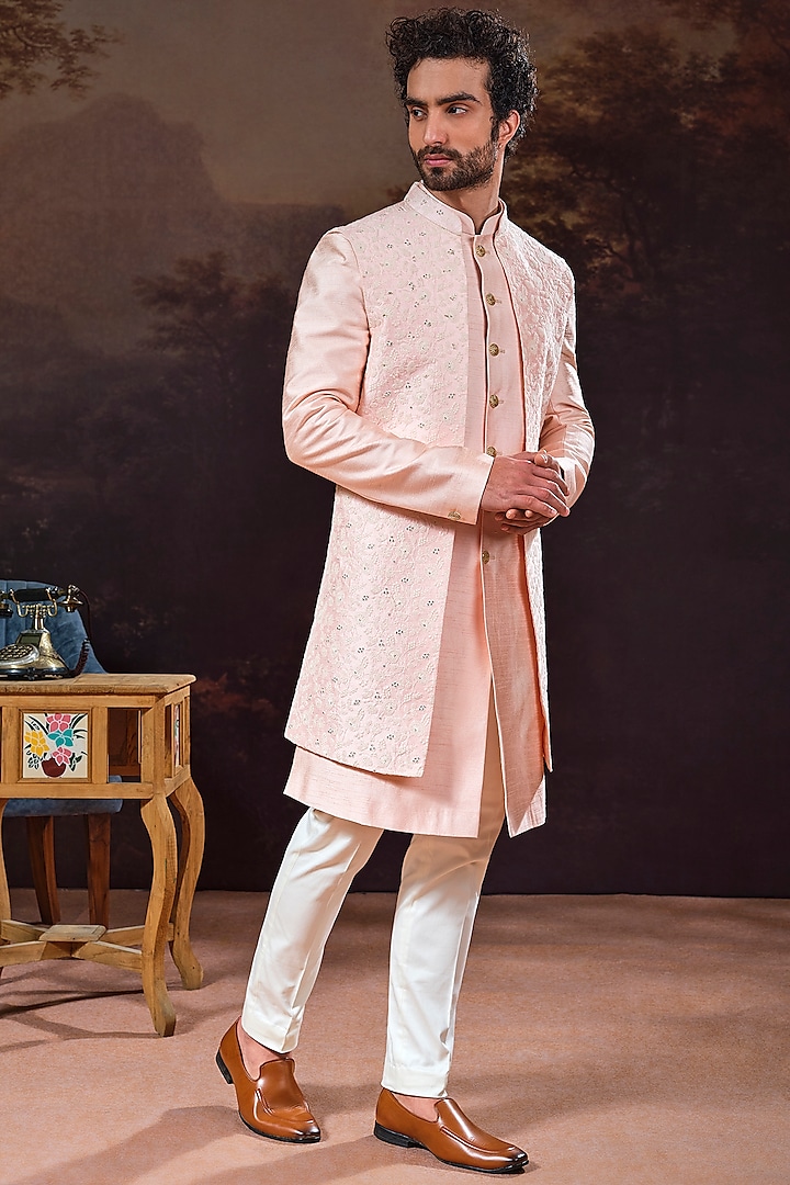 Light Pink Embroidered Indo-Western Set by STEEL