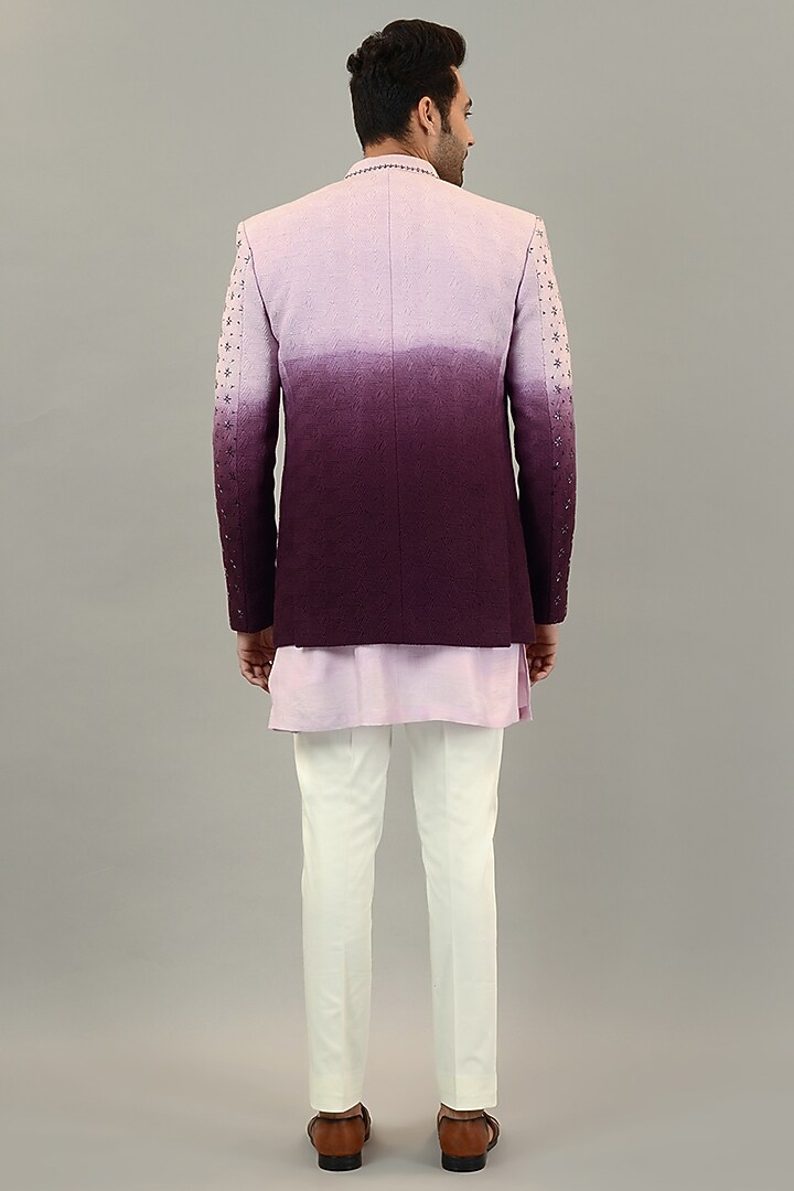 Wine Ombre Viscose Silk Hand Work Wedding Indowestern Set by STEEL at Pernia's Pop Up Shop
