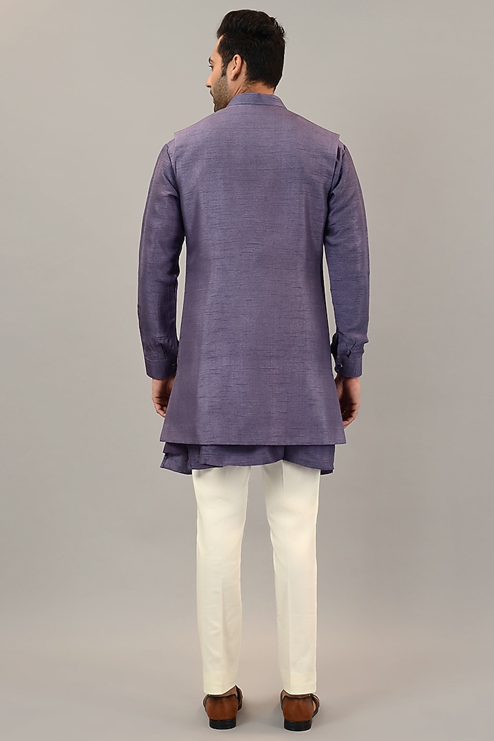 Dusty Purple Viscose Silk Handpainted Wedding Indowestern Set by STEEL at Pernia's Pop Up Shop