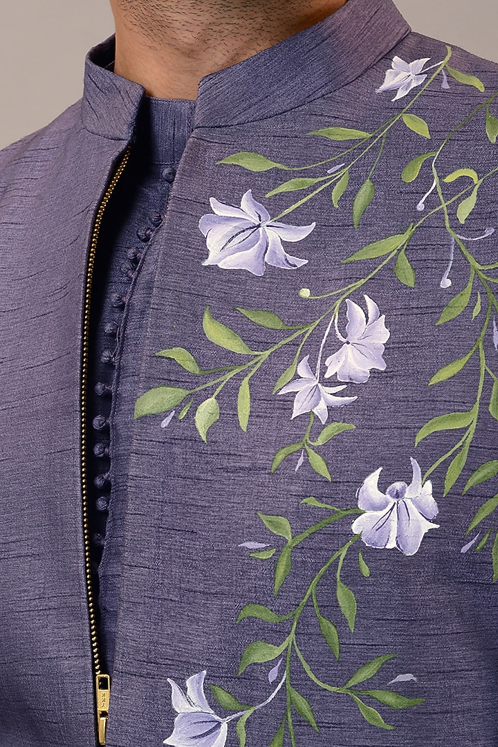 Dusty Purple Viscose Silk Handpainted Wedding Indowestern Set by STEEL at Pernia's Pop Up Shop