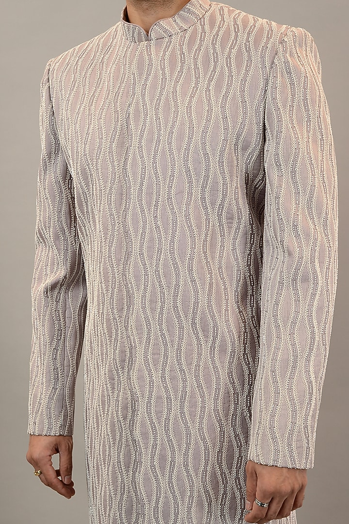 Lilac Viscose Silk Handwork Wedding Indowestern Set by STEEL at Pernia's Pop Up Shop