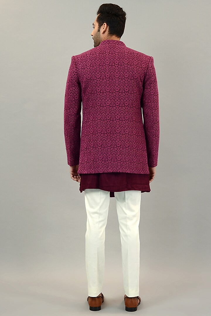 Magenta Chikankari Wedding Indowestern Set by STEEL at Pernia's Pop Up Shop
