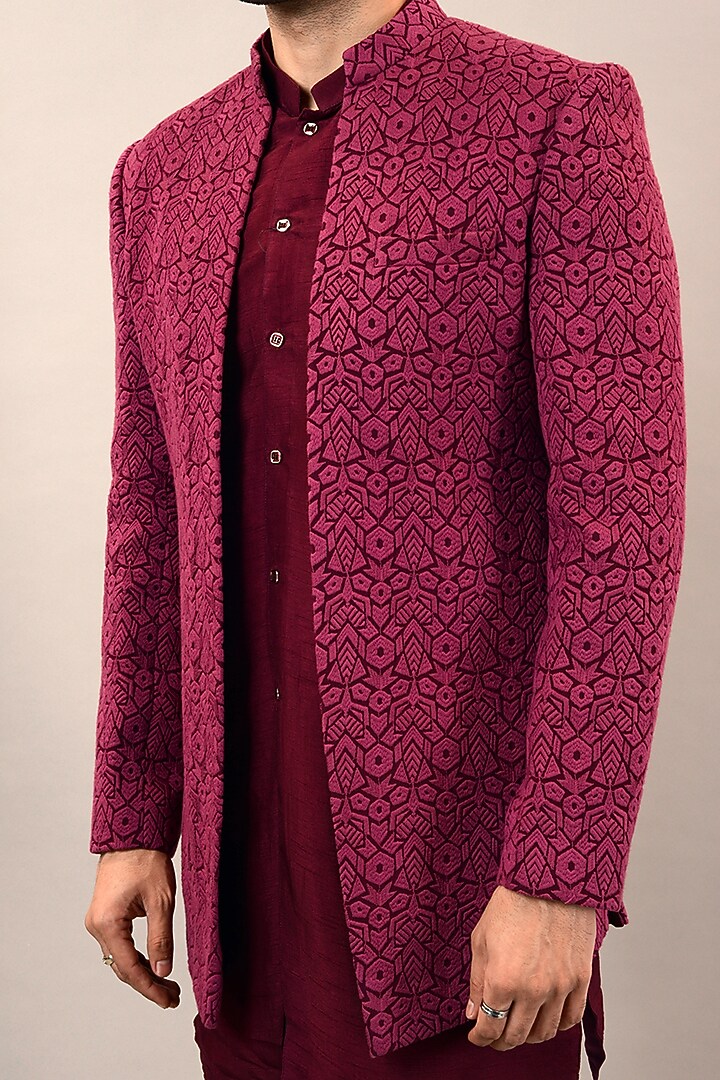 Magenta Chikankari Wedding Indowestern Set by STEEL at Pernia's Pop Up Shop