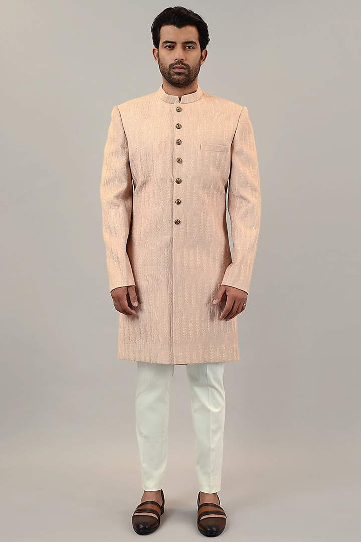 Beige Chikankari Indowestern Set by STEEL