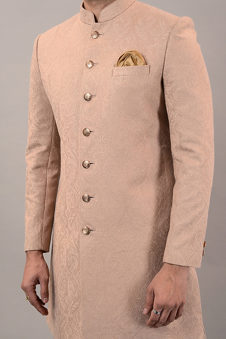 Beige Pashmina Wedding Indowestern Set by STEEL at Pernia's Pop Up Shop