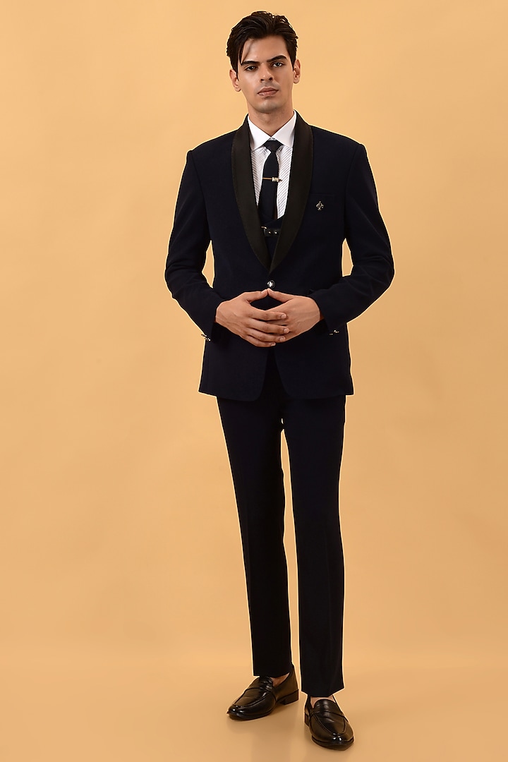 Navy Blue Imported Suiting Tuxedo Set by STEEL