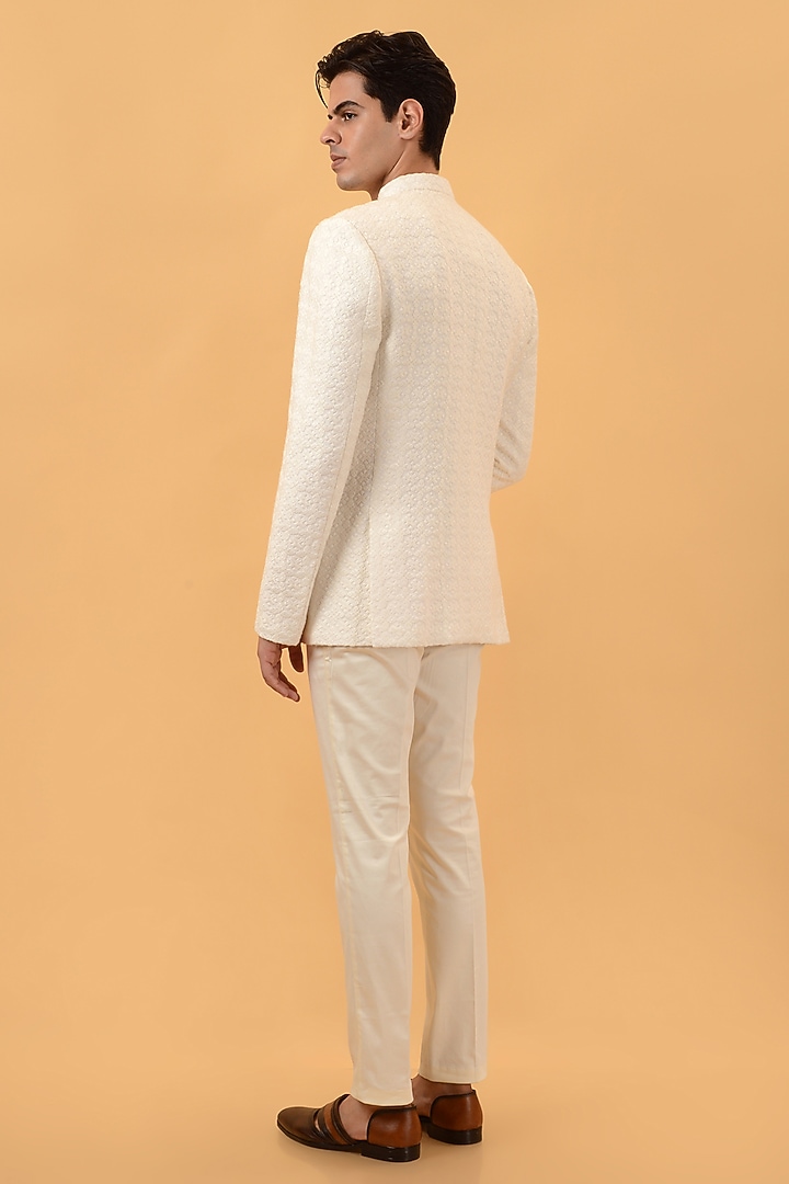 Off White Lucknowi Handwork Jodhpuri Set by STEEL at Pernia's Pop Up Shop
