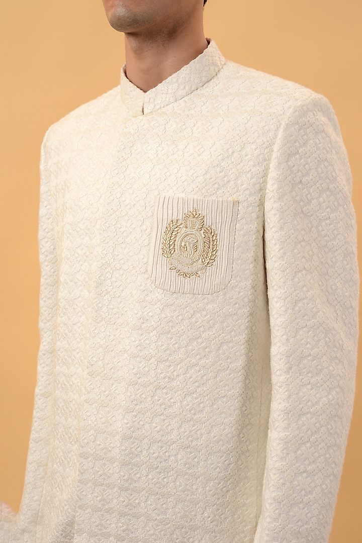 Off White Lucknowi Handwork Jodhpuri Set by STEEL at Pernia's Pop Up Shop