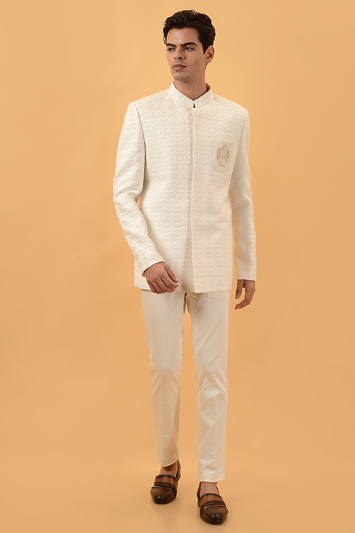 Off White Lucknowi Handwork Jodhpuri Set by STEEL at Pernia's Pop Up Shop