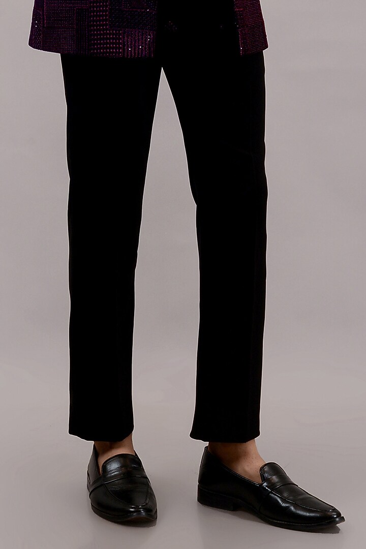Wine Velvet Machine Embroidered Jodhpuri Set by STEEL at Pernia's Pop Up Shop