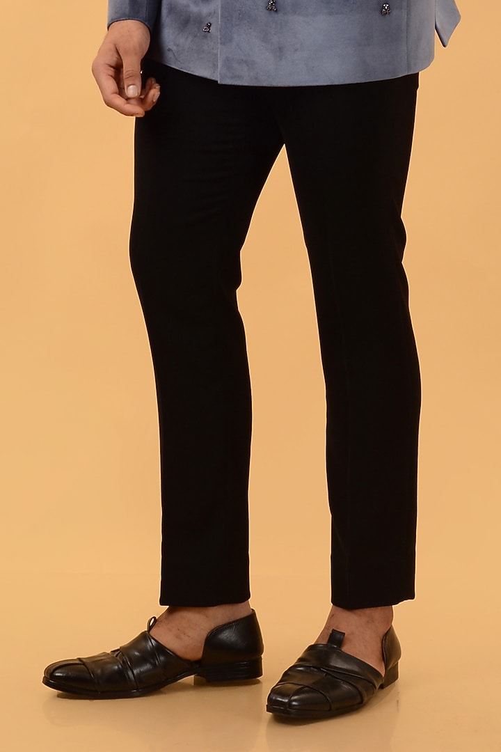 Blueish Grey Velvet Hand Embroidered Jodhpuri Set by STEEL at Pernia's Pop Up Shop