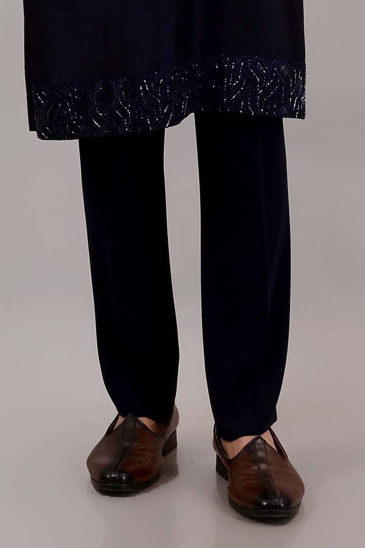 Blue Raw Silk Machine & Hand Embroidered Indo-Western Set by STEEL at Pernia's Pop Up Shop