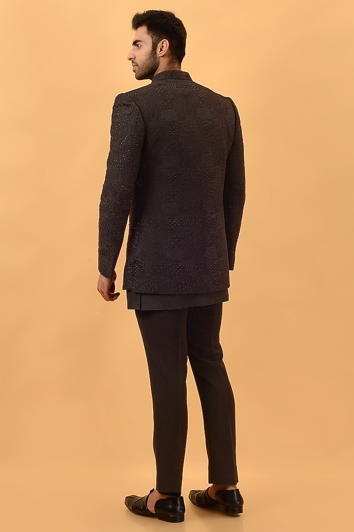 Black Raw Silk Hand Work Indo-Western Set by STEEL at Pernia's Pop Up Shop