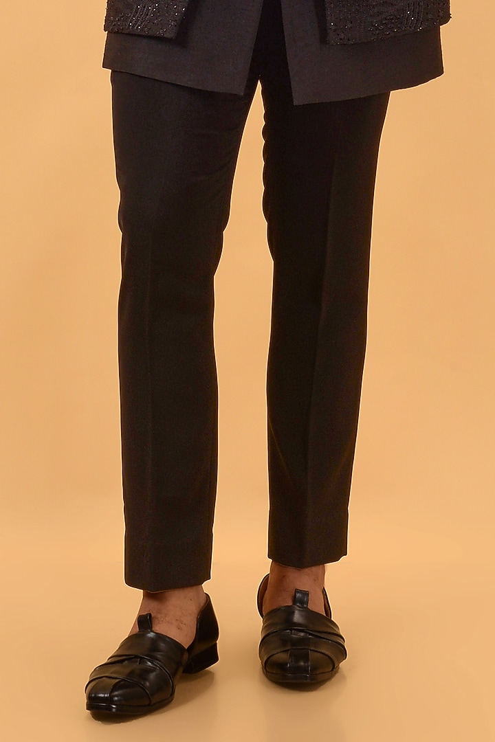 Black Raw Silk Hand Work Indo-Western Set by STEEL at Pernia's Pop Up Shop