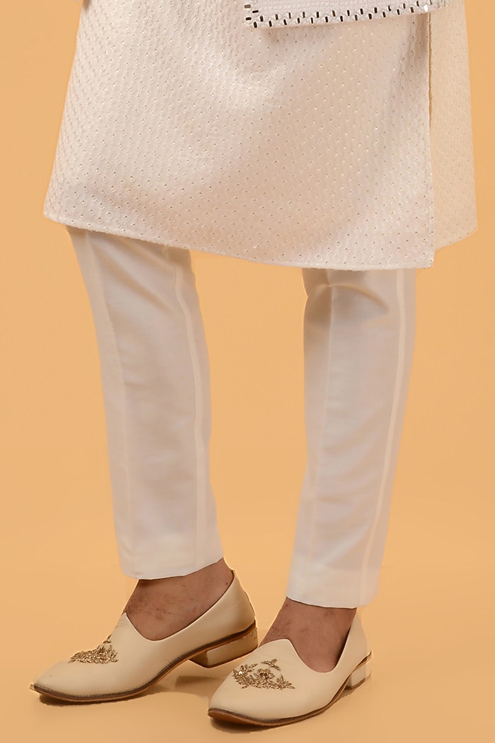 White Lucknowi Mirror Embroidered Indo-Western Set by STEEL at Pernia's Pop Up Shop