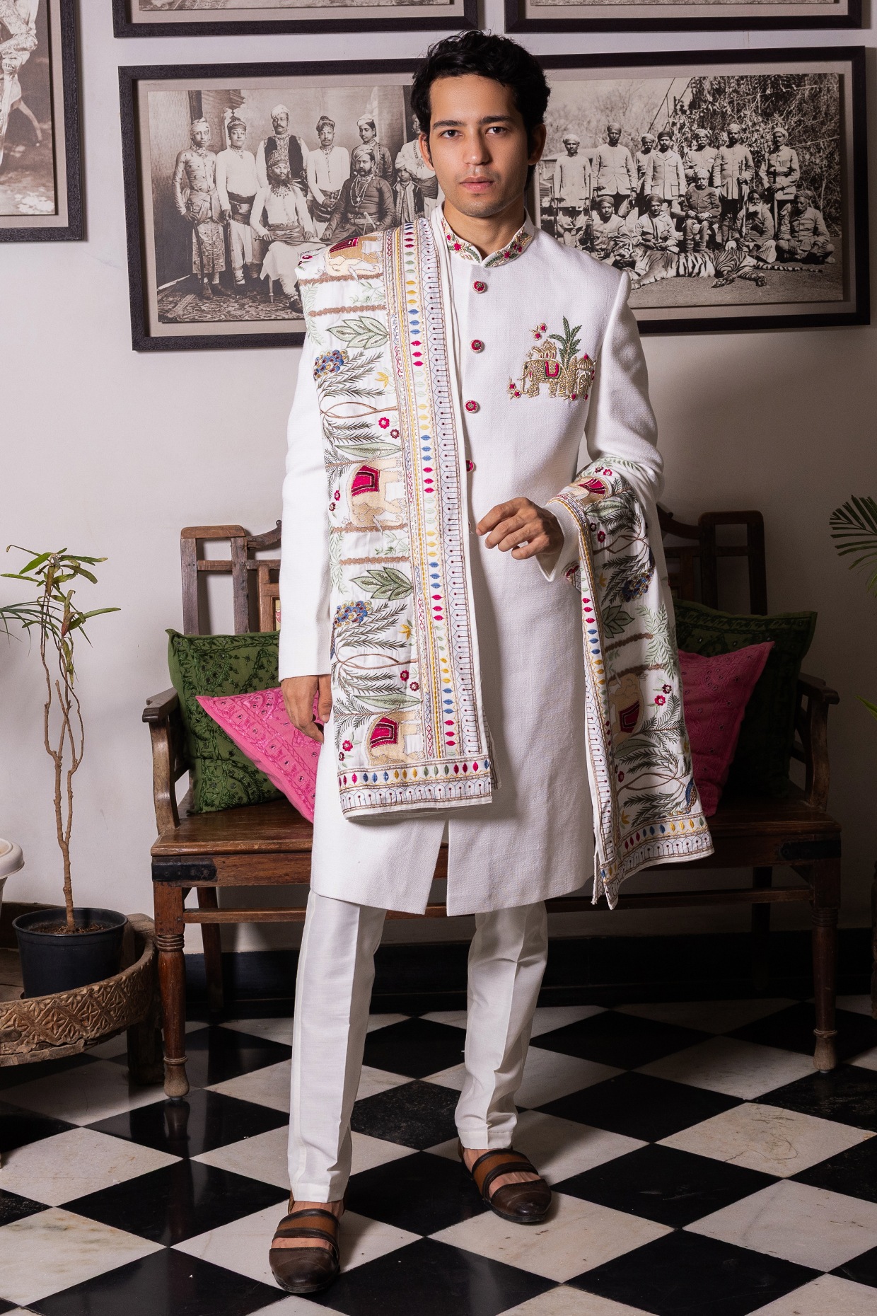 STEEL White Matka Silk Hand Embroidered Sherwani Set
