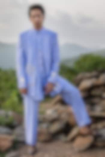 Lilac Raw Silk Hand Embroidered Wedding Indowestern Set by STEEL at Pernia's Pop Up Shop