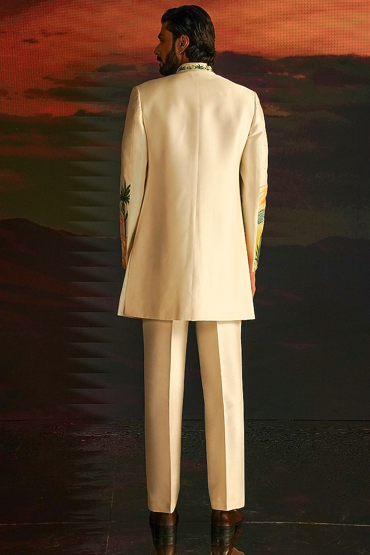 Peach Raw Silk Hand Embroidered Wedding Indowestern Set by STEEL at Pernia's Pop Up Shop