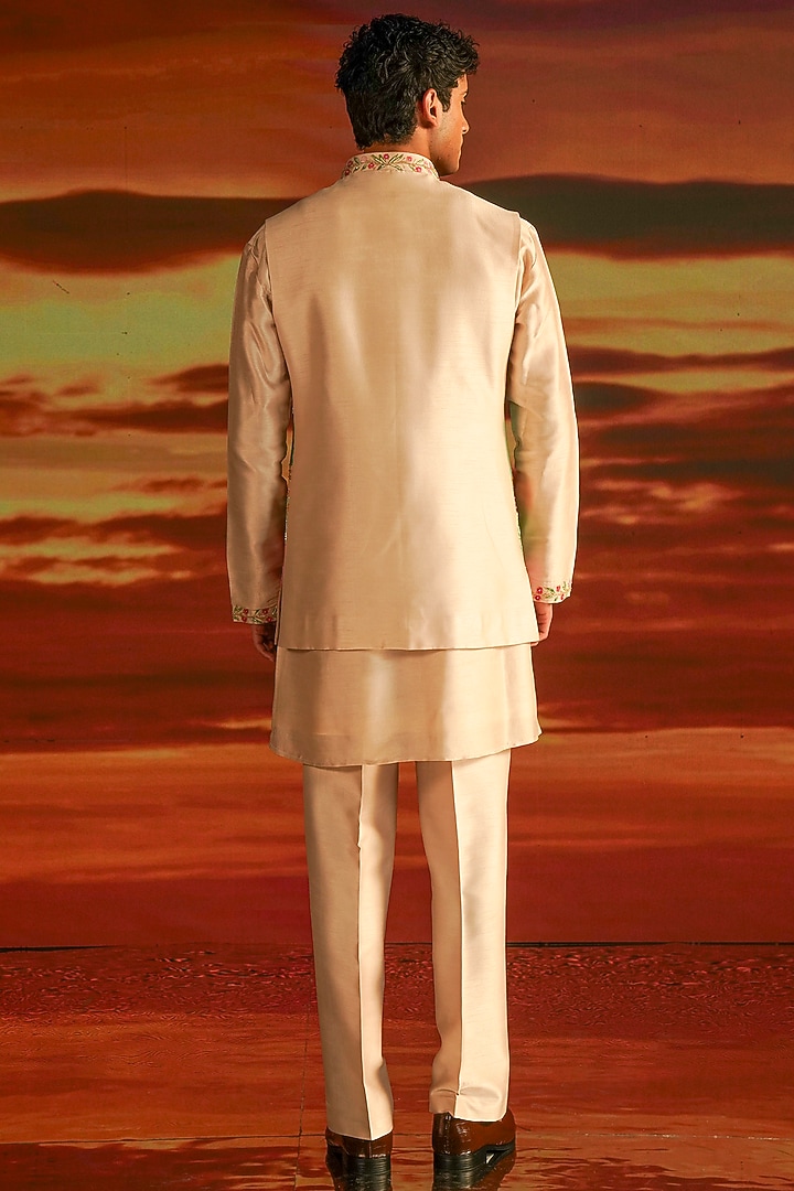 White Raw Silk Hand Embroidered Wedding Indowestern Set by STEEL at Pernia's Pop Up Shop