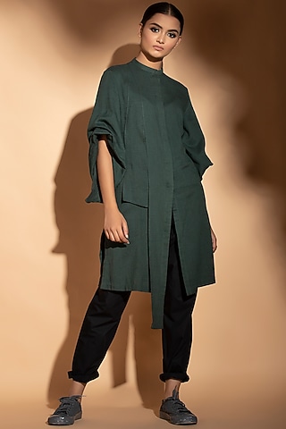 Teal Blue One Side Layered Kurta by STUDIO ERROR