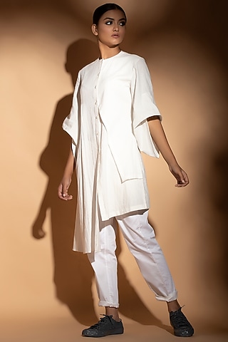 Off White Cotton Asymmetrical Kurta by STUDIO ERROR