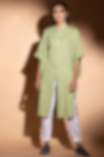 Lime Green Cotton Button Down Kurta by STUDIO ERROR at Pernia's Pop Up Shop