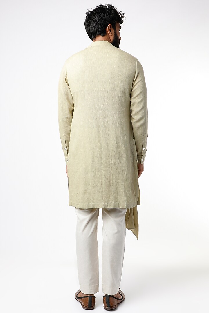 Beige Cross-Over Flap Kurta With Thread Work by STUDIO ERROR MEN at Pernia's Pop Up Shop