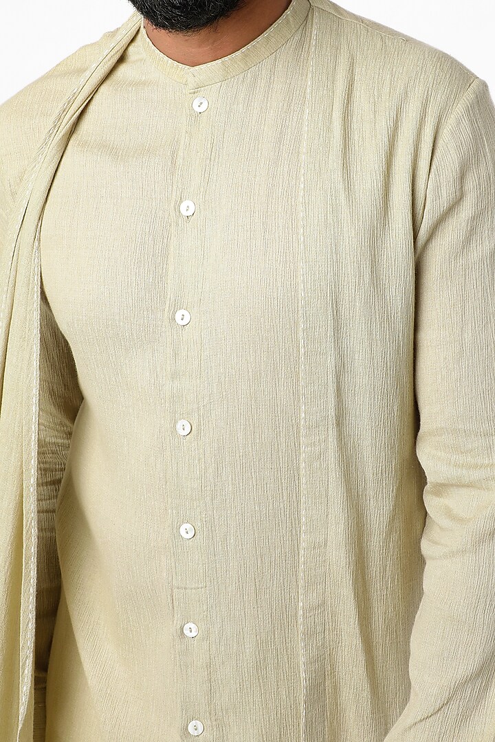 Beige Cross-Over Flap Kurta With Thread Work by STUDIO ERROR MEN at Pernia's Pop Up Shop