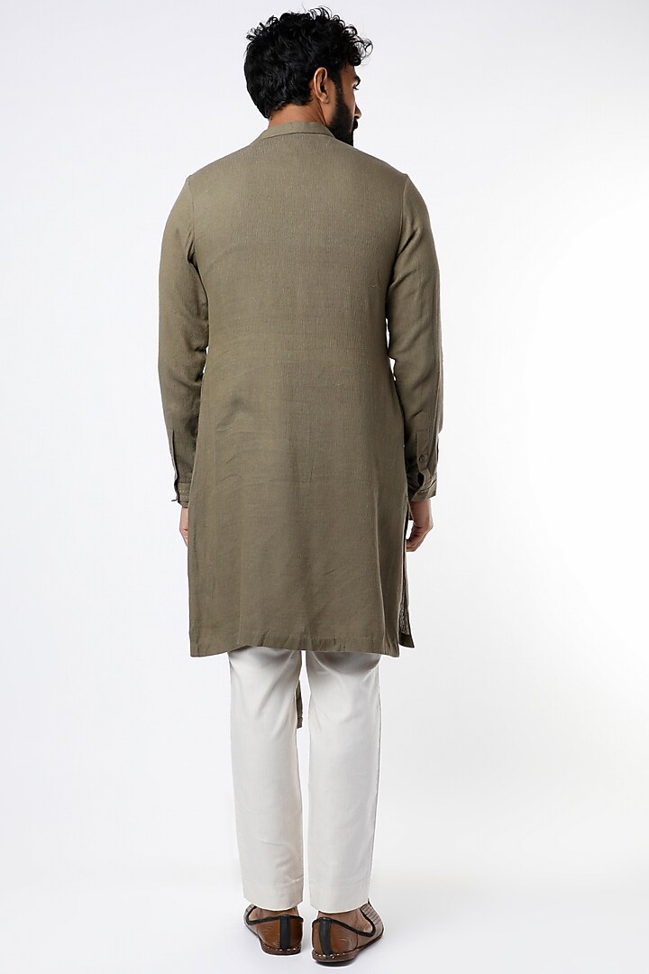Brown Grey Button Down Kurta by STUDIO ERROR MEN at Pernia's Pop Up Shop