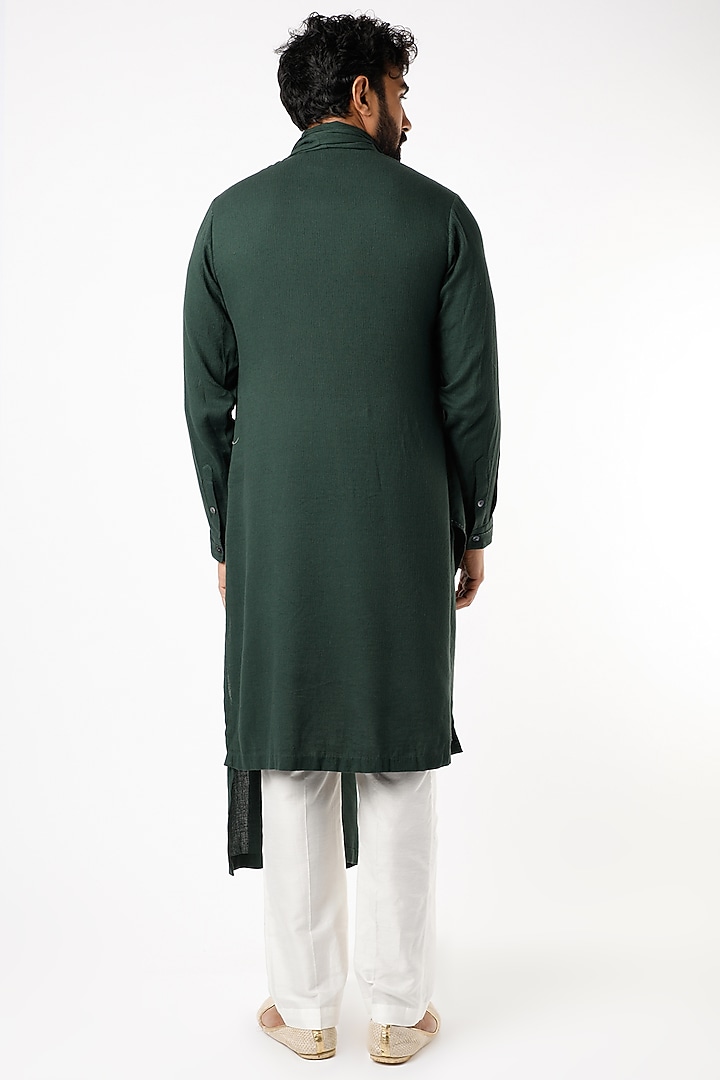 Green Cotton Cross-Over Flap Kurta by STUDIO ERROR MEN at Pernia's Pop Up Shop