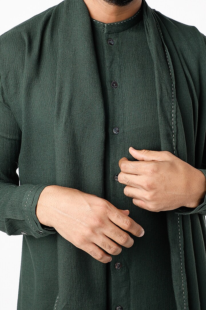 Green Cotton Cross-Over Flap Kurta by STUDIO ERROR MEN at Pernia's Pop Up Shop