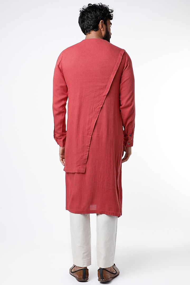 Coral Red Multi-Layered Kurta With Thread Work by STUDIO ERROR MEN at Pernia's Pop Up Shop