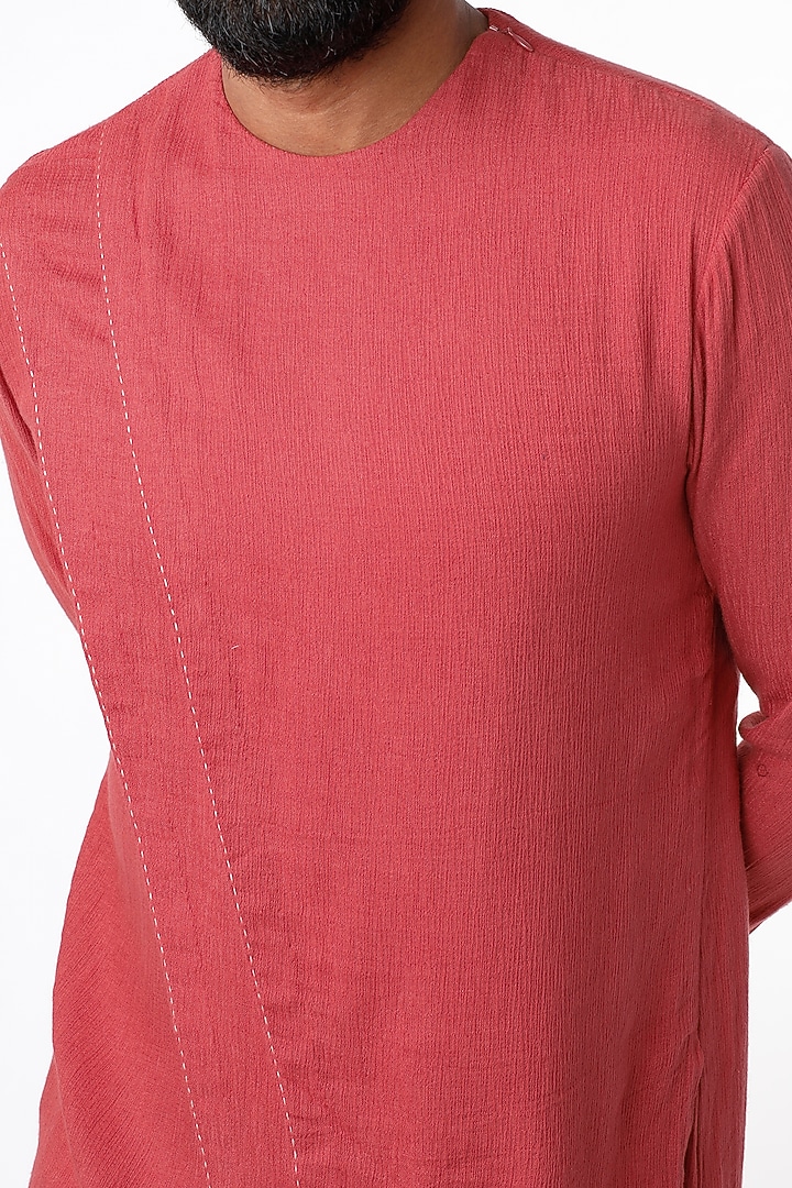 Coral Red Multi-Layered Kurta With Thread Work by STUDIO ERROR MEN at Pernia's Pop Up Shop