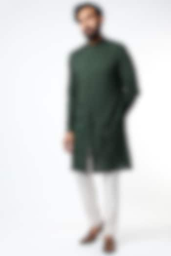 Teal Blue Paneled Kurta With Thread Work by STUDIO ERROR MEN