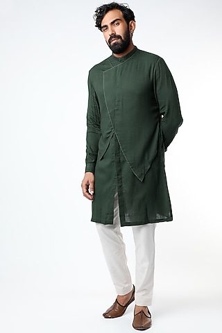 Teal Blue Paneled Kurta With Thread Work by STUDIO ERROR MEN