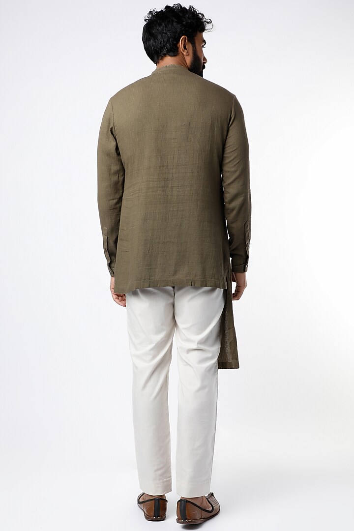 Brown Grey Asymmetrical Party Wear Shirt With Thread Work by STUDIO ERROR MEN at Pernia's Pop Up Shop