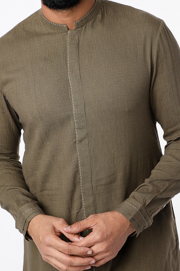 Brown Grey Asymmetrical Party Wear Shirt With Thread Work by STUDIO ERROR MEN at Pernia's Pop Up Shop