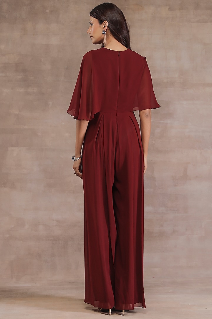 Maroon Hand Embroidered Pleated Jumpsuit by Seema Thukral at Pernia's Pop Up Shop