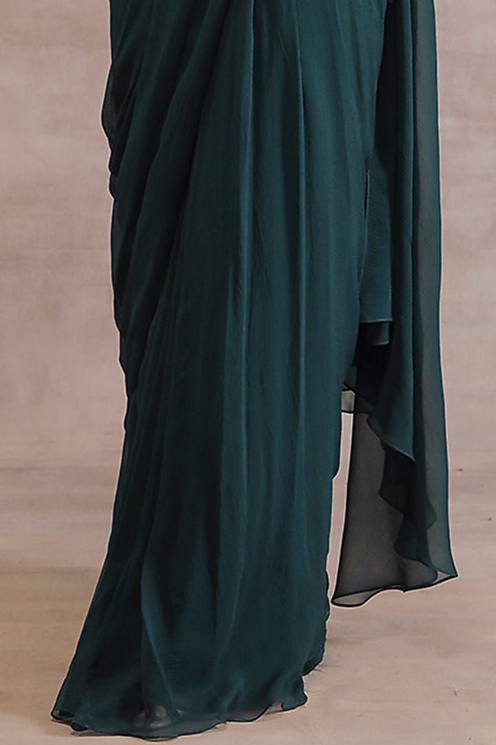 Bottle Green Chiffon Jacket Wedding Saree Set by Seema Thukral at Pernia's Pop Up Shop