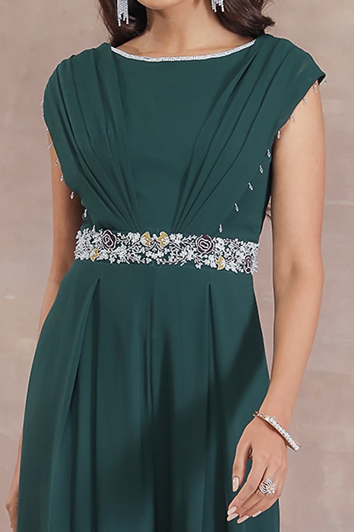 Bottle Green Jumpsuit With Hand Embroidered Belt by Seema Thukral at Pernia's Pop Up Shop
