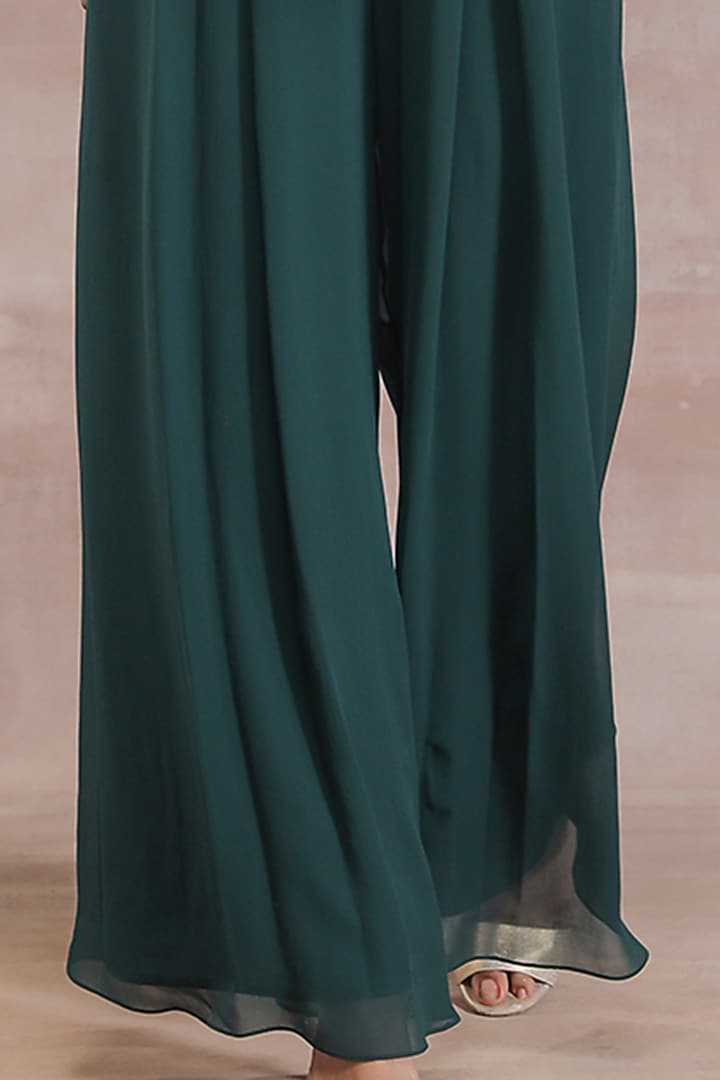 Bottle Green Jumpsuit With Hand Embroidered Belt by Seema Thukral at Pernia's Pop Up Shop