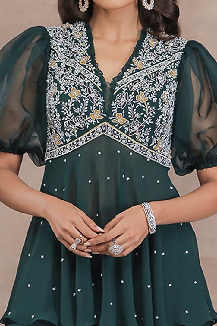 Bottle Green Organza & Crepe Wedding Sharara Set by Seema Thukral at Pernia's Pop Up Shop
