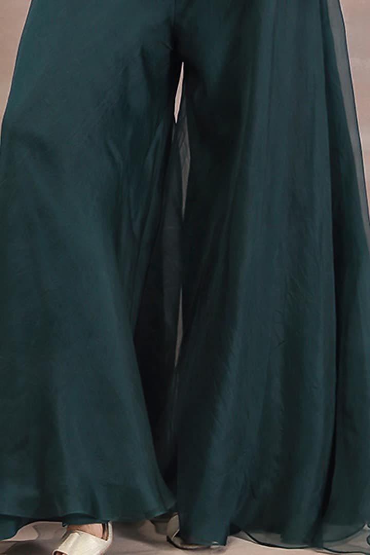 Bottle Green Organza & Crepe Wedding Sharara Set by Seema Thukral at Pernia's Pop Up Shop