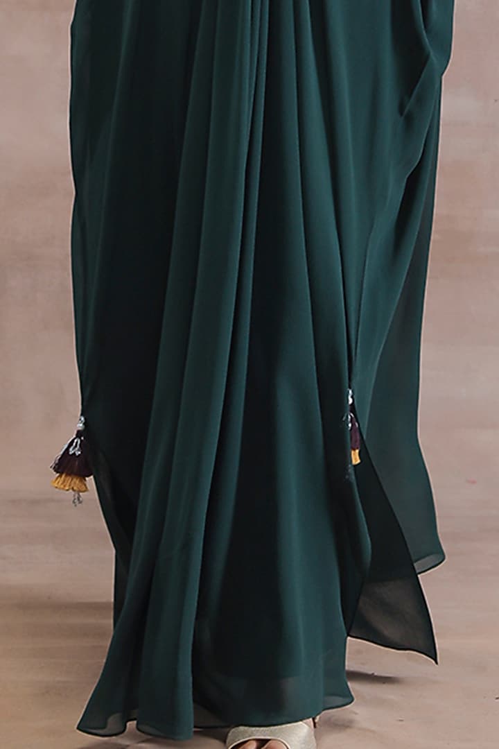 Bottle Green Hand Embroidered Kaftan by Seema Thukral at Pernia's Pop Up Shop