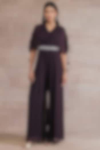 Old Burgundy Hand Embroidered Pleated Jumpsuit by Seema Thukral